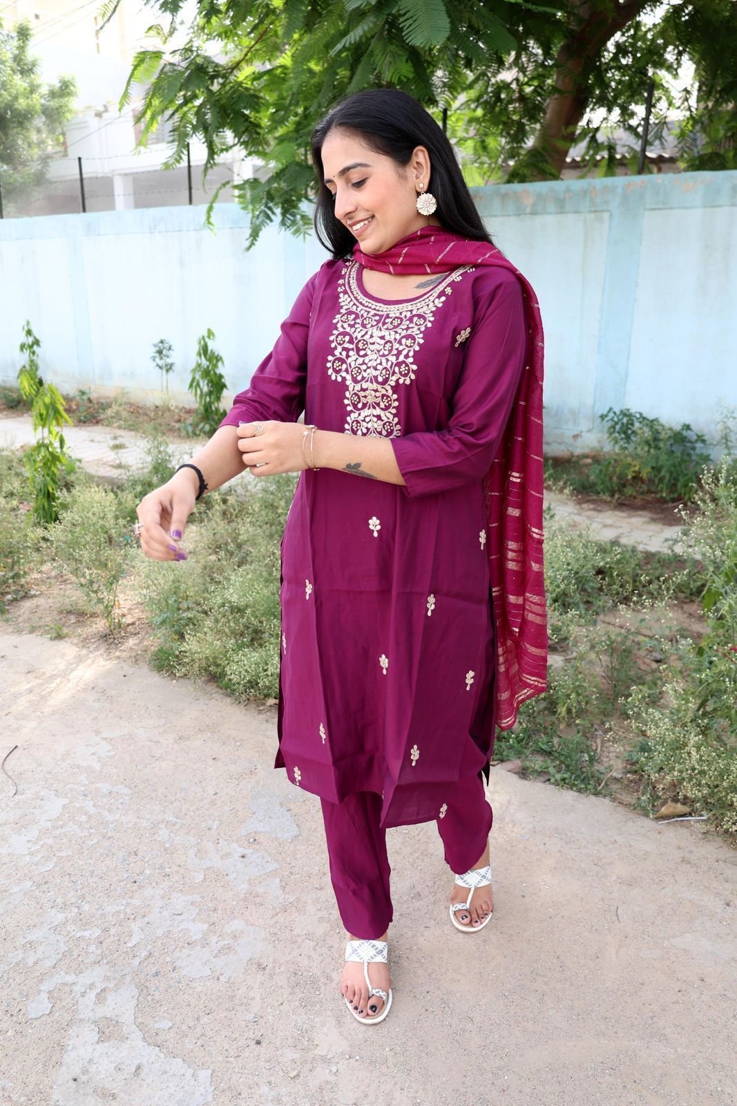 Roman Modal Silk Kurti Set with Jacquard Dupatta